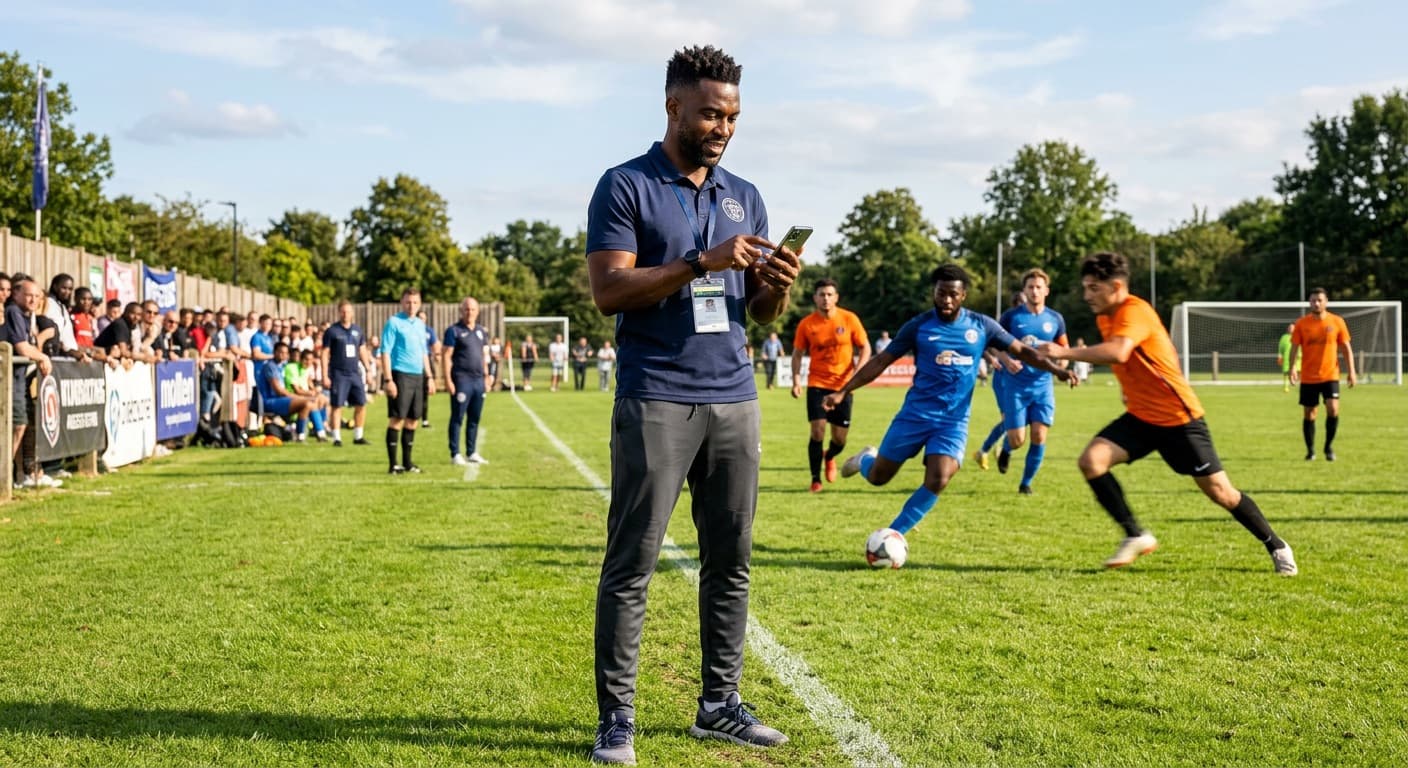 A delegate scoring a match from the sideline on his phone