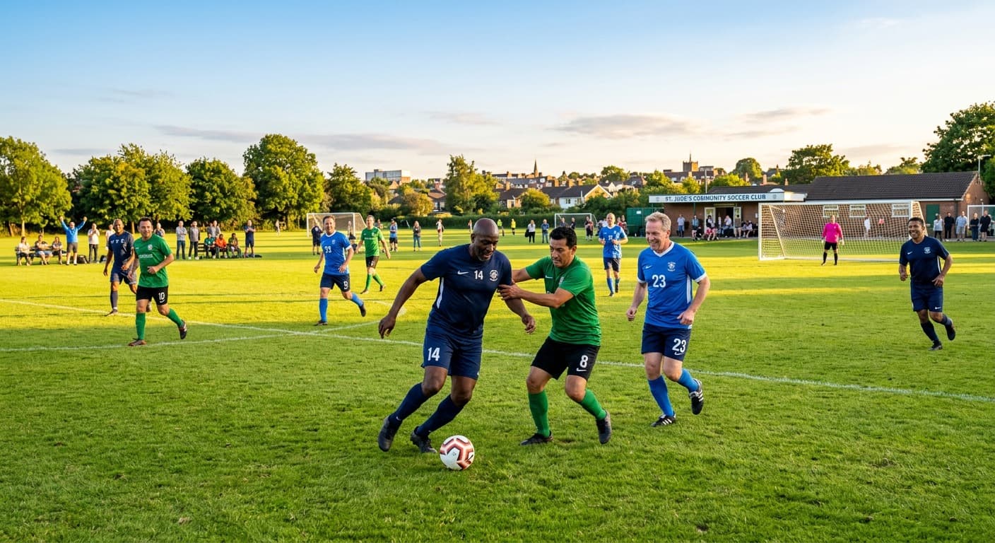 Veteran players competing on the pitch